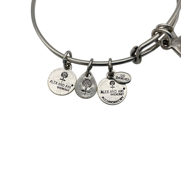 Alex and Ani Silvertone Expandable Graduation Bangle Bracelet with Charms - Picture 3 of 5
